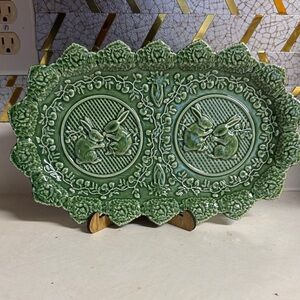 Vintage Bordallo Pinheiro green rabbit lettuce platter